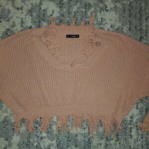 ZAFUL Loose V-Neck Ripped Knit Sweater Crop Top OS